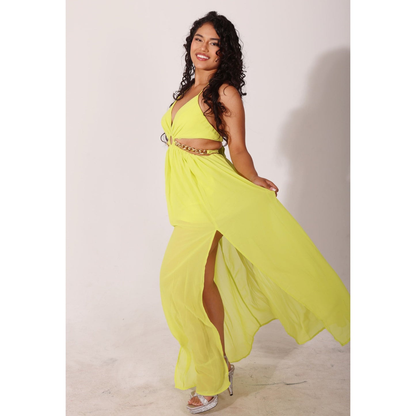 Neon Dream Elegance Hater Neck Maxi Dress