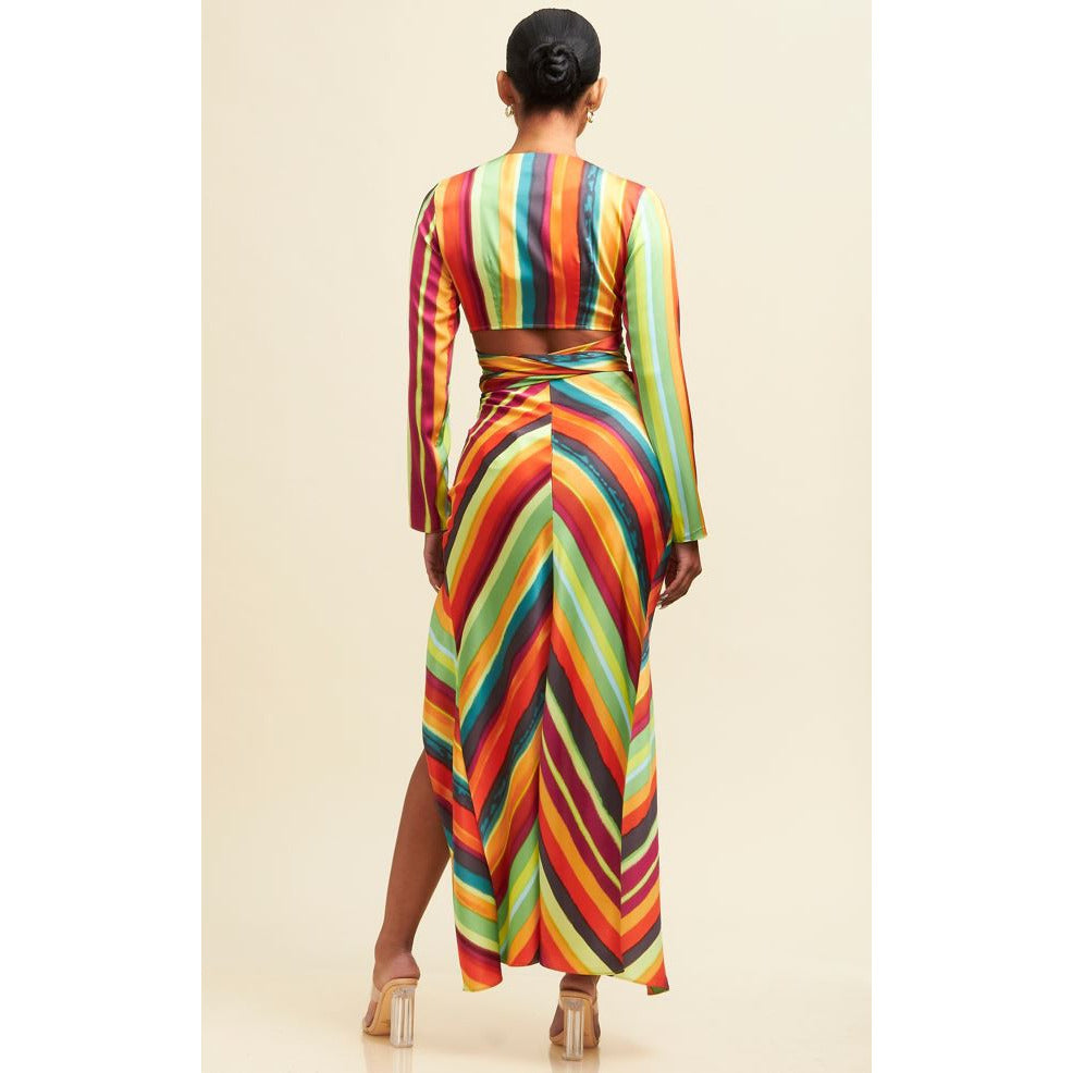 Estiló Arcoíris Elegant Multicolor Stripe Skirt Set