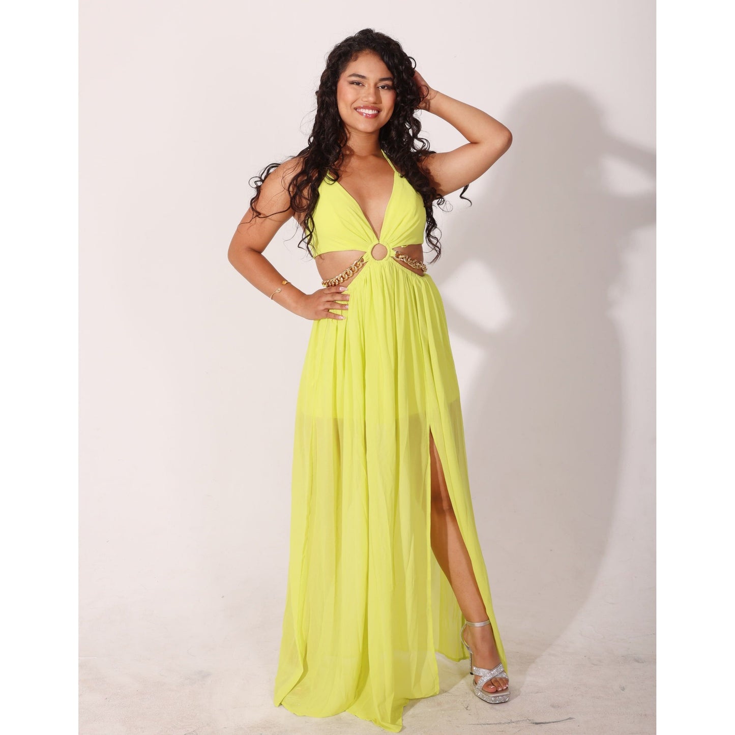 Neon Dream Elegance Hater Neck Maxi Dress
