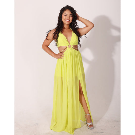 Neon Dream Elegance Hater Neck Maxi Dress
