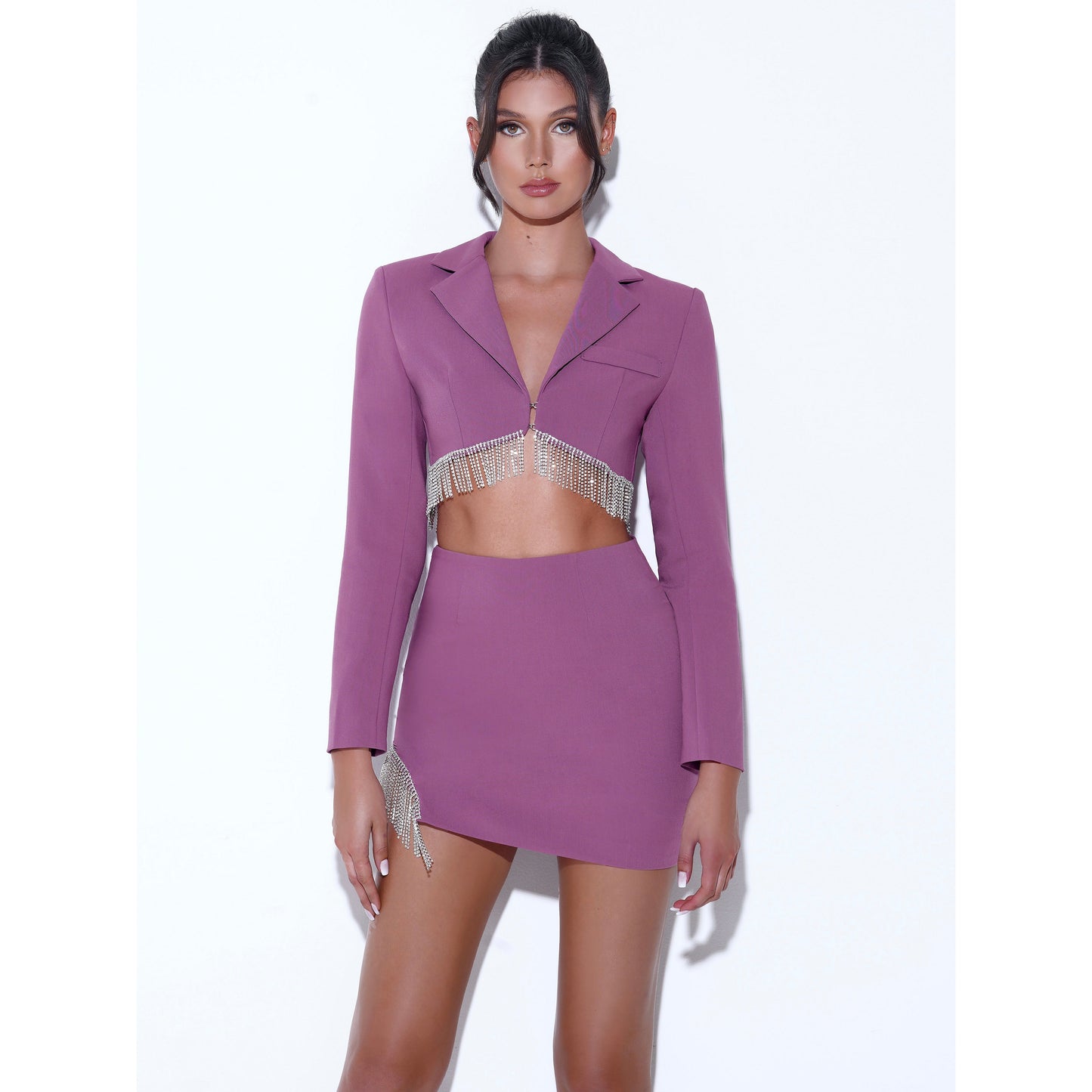 Birthday Tate Mauve Crystal Fringe Two Pieces Set