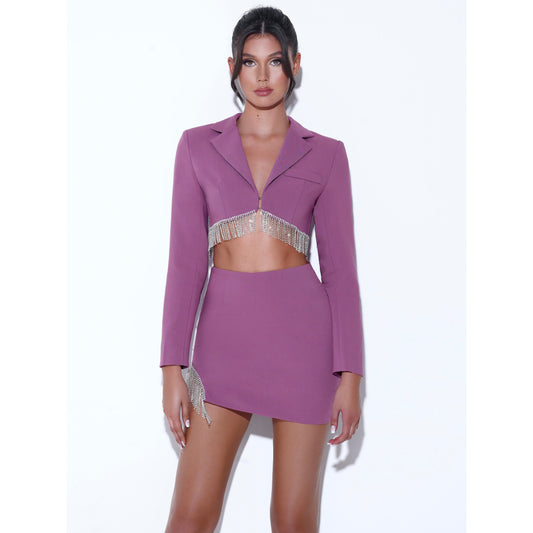 Birthday Tate Mauve Crystal Fringe Two Pieces Set