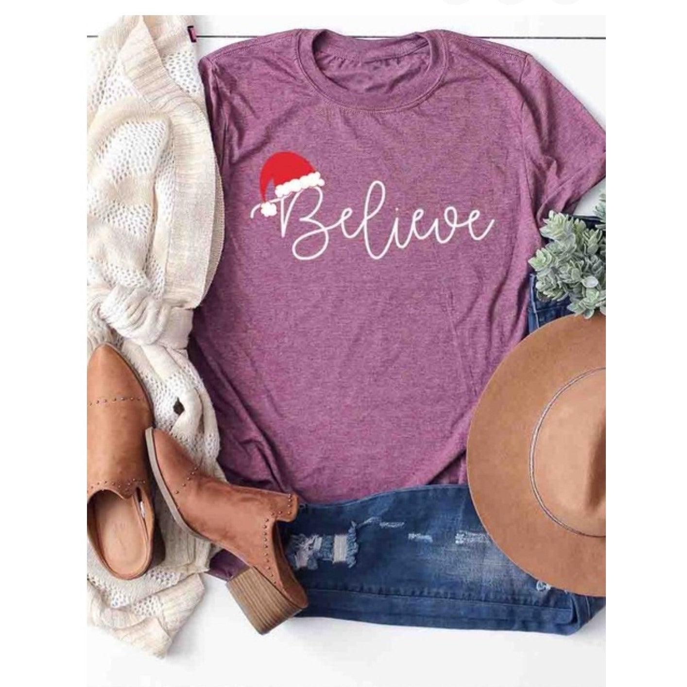 HOLIDAY COLLECTION BELIEVE CHRISTMAS GRAPHIC TEE - Gilu Designs 