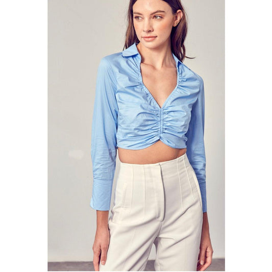 Chambray Collared Ruching  Top - Gilu Designs 
