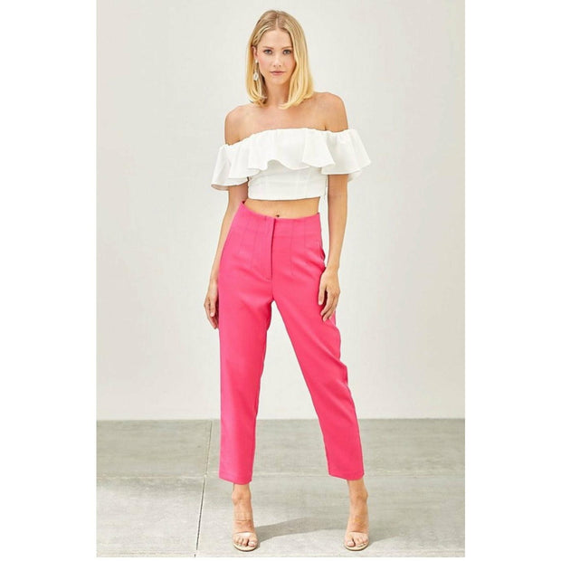 Hot Pink High-Waisted Woven Ankle Trouser - Gilu Designs 