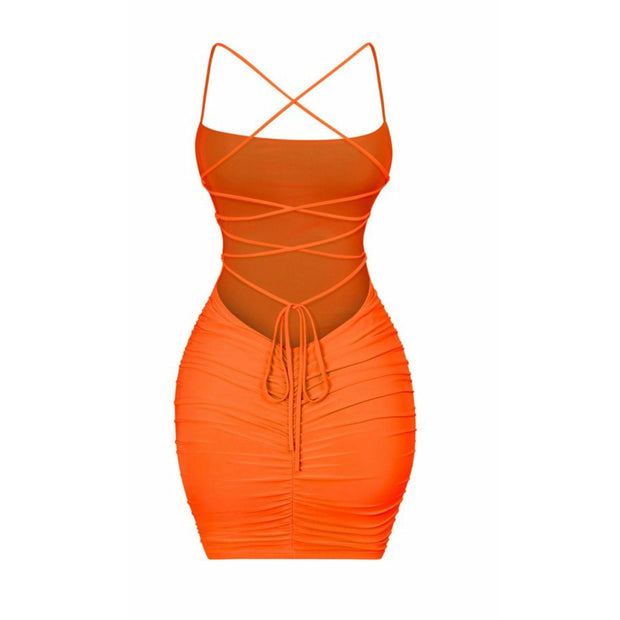 Neon Orange Open Back Mini Dress - Gilu Designs 
