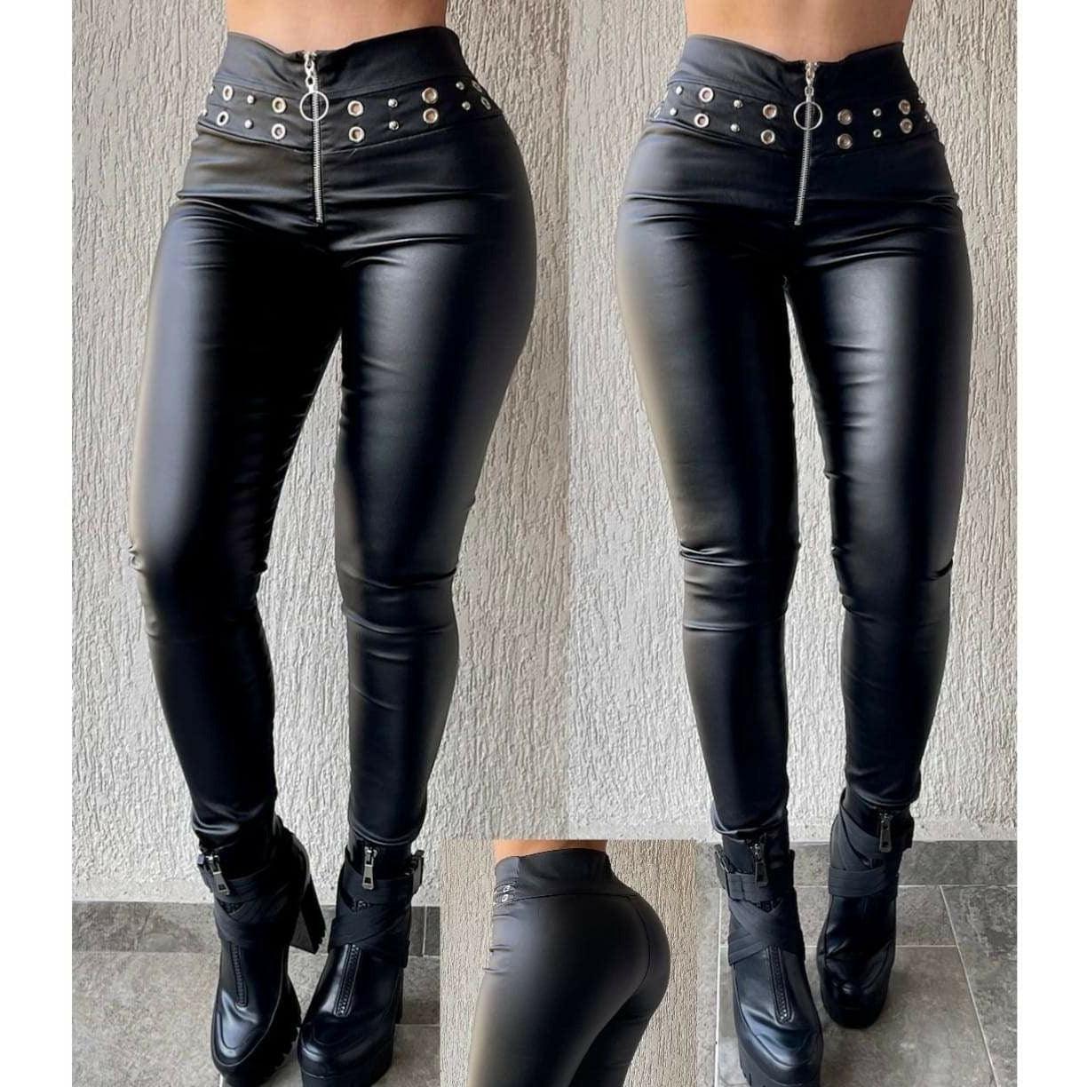 Colombian leather detail Black leggings - Gilu Designs 