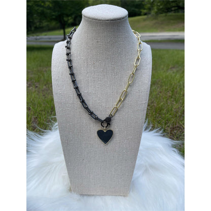 Black Two tone Heart pendent Paper Clip Necklace - Gilu Designs 