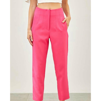 Hot Pink High-Waisted Woven Ankle Trouser - Gilu Designs 